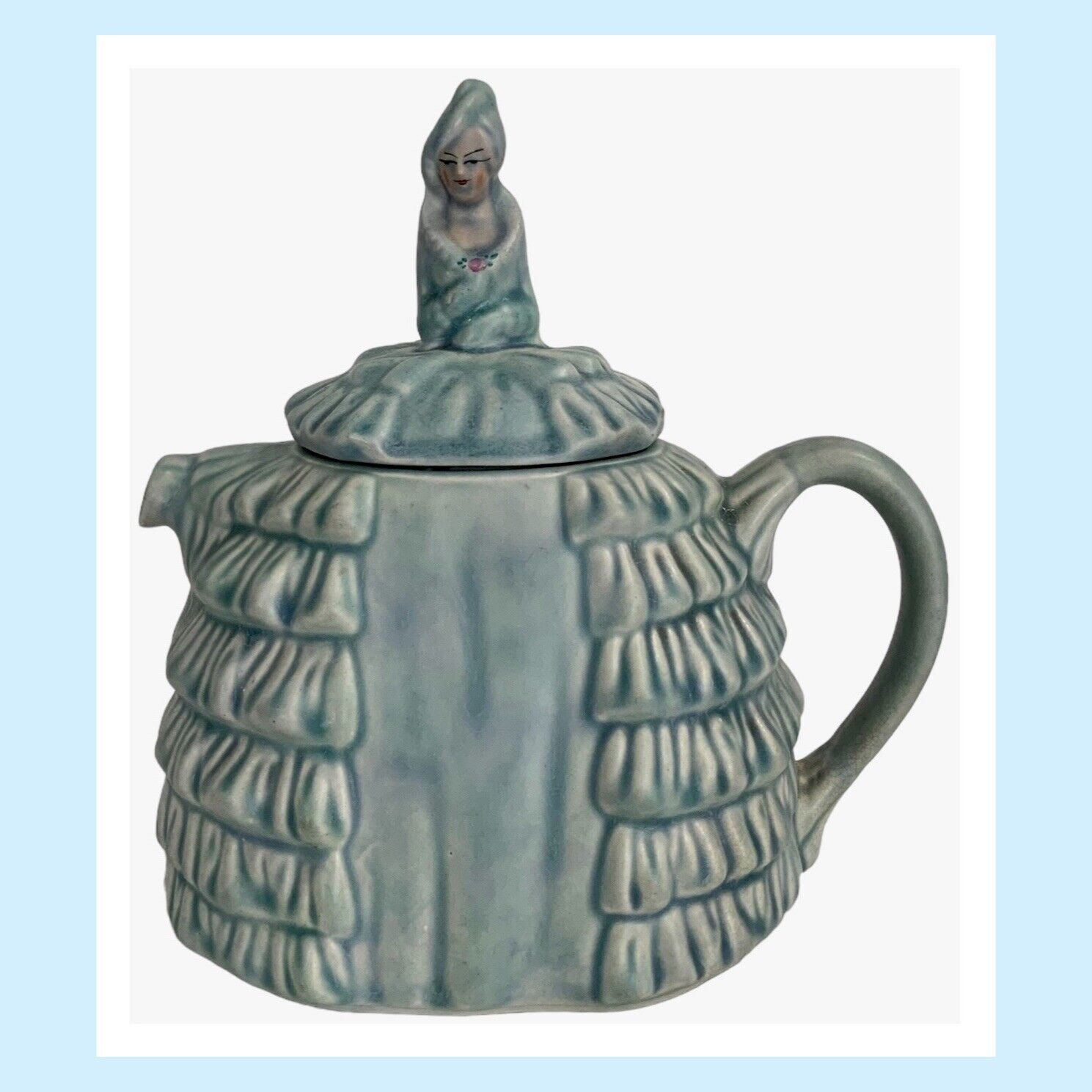 Sadler Lady Teapot Ye Daintee Laydee Light Blue/Aqua W/Crinoline Dress - England