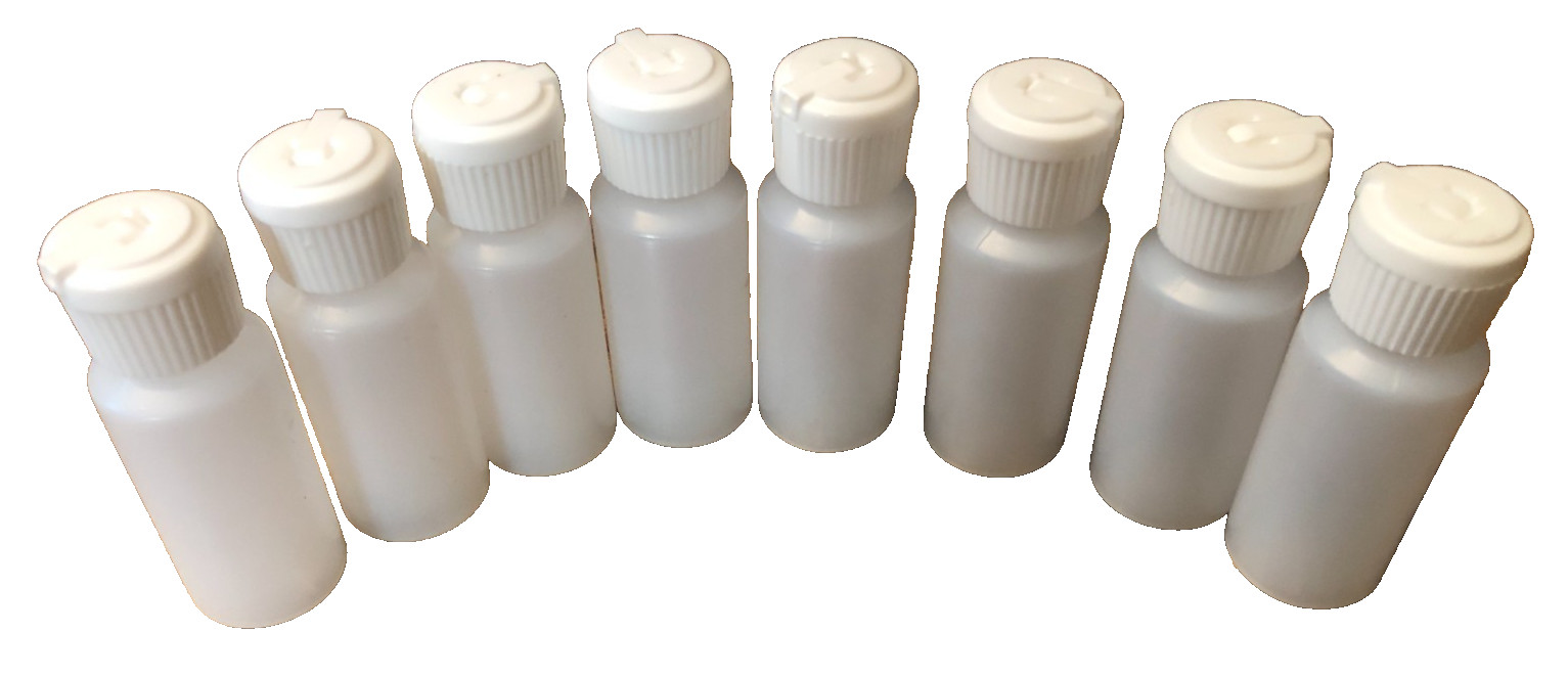 Set of 8 Plastic 1oz squeeze bottles with flip caps (Translucent/empty)