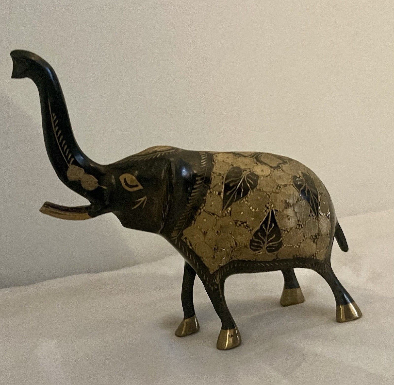 Vintage Handcrafted Brass Metal Elephant With Engraving Paperweight