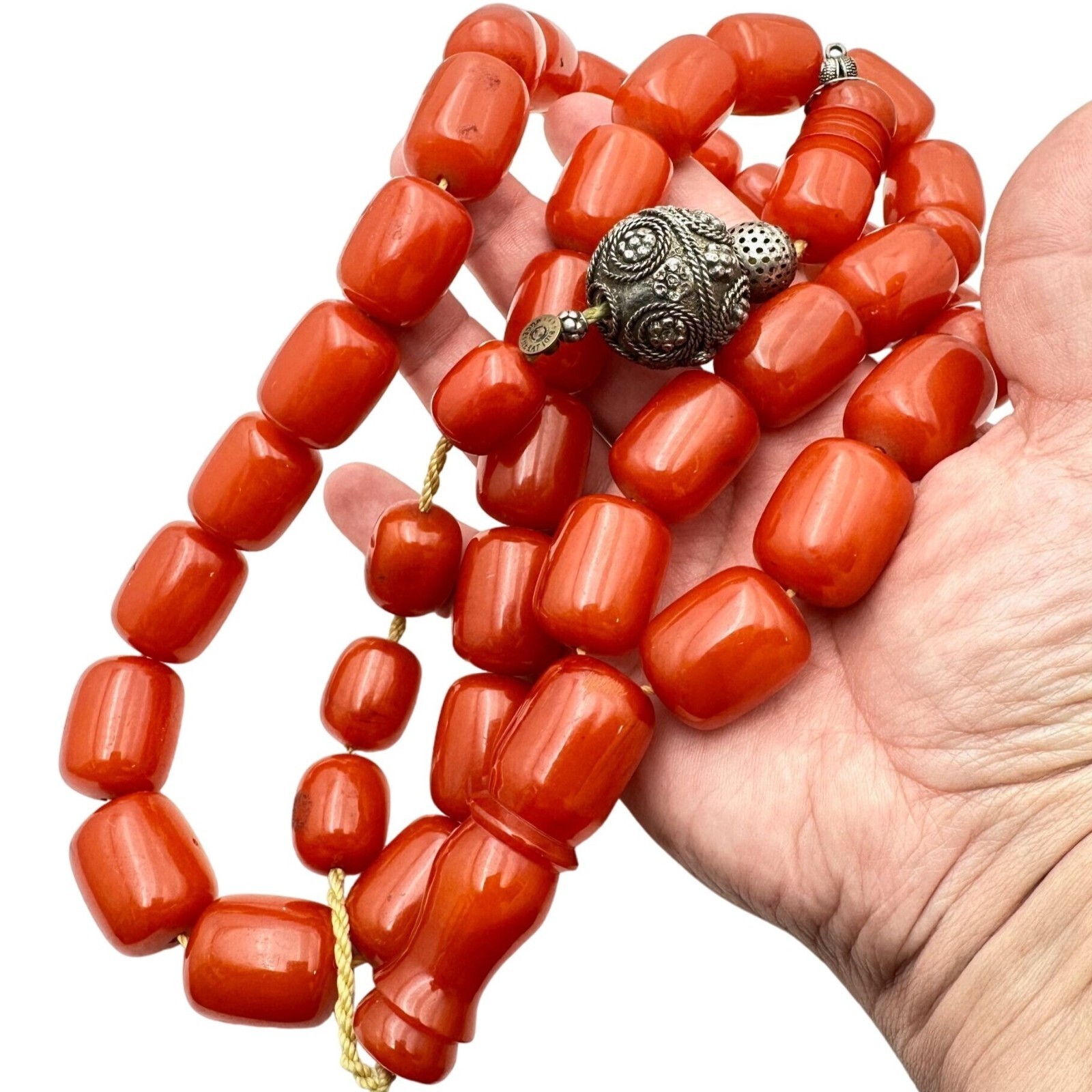 Antique Old Bakelite Prayer Bead Necklace 324 Grams Huge Beads 20mm x 25mm HUGE