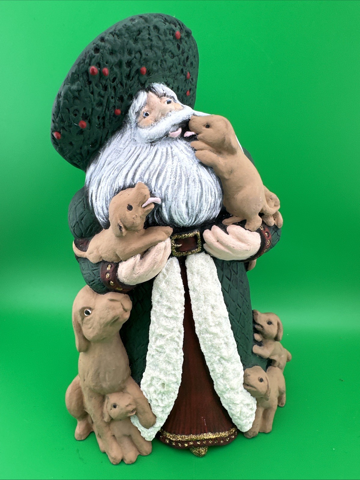 Vintage Gare Ceramic Santa Figurine With Puppies Dogs Christmas Mold 2810 9\