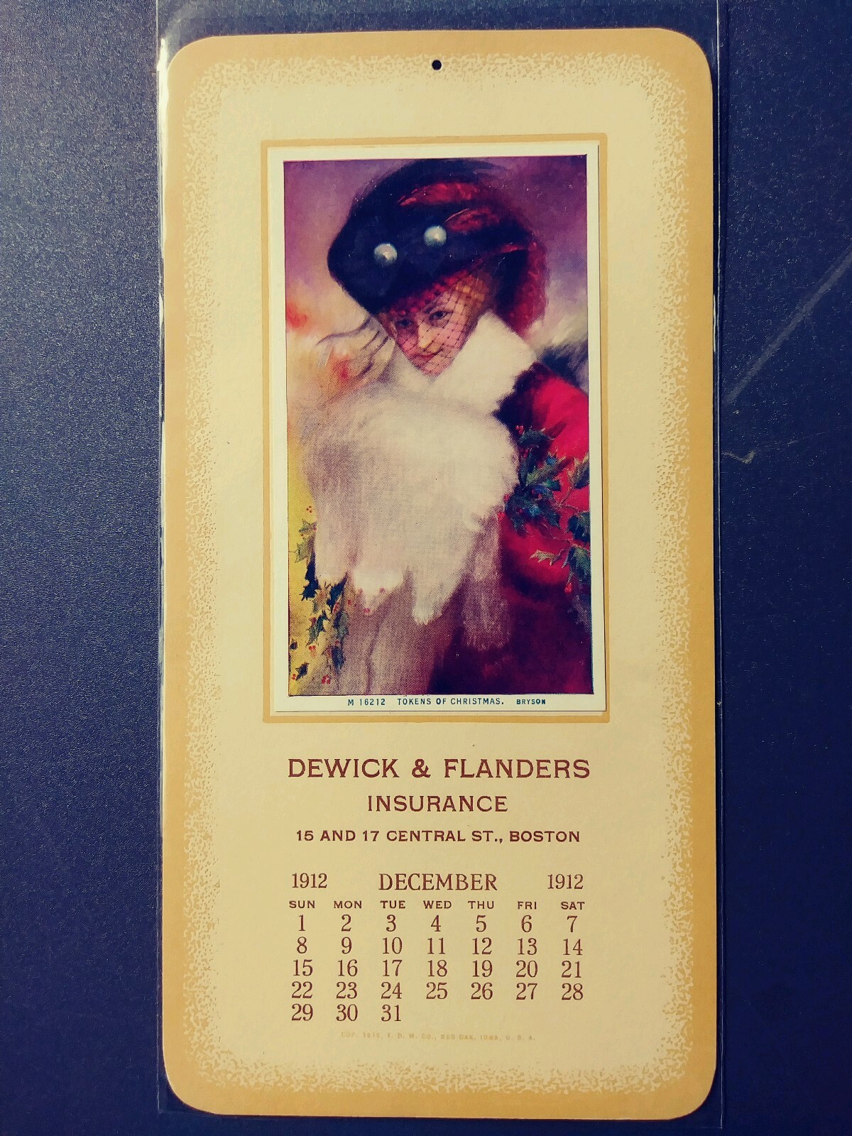 JAMES ROSS BRYSON Calendar Print- BEAUTIFUL LADY - TOKENS OF CHRISTMAS - 1912