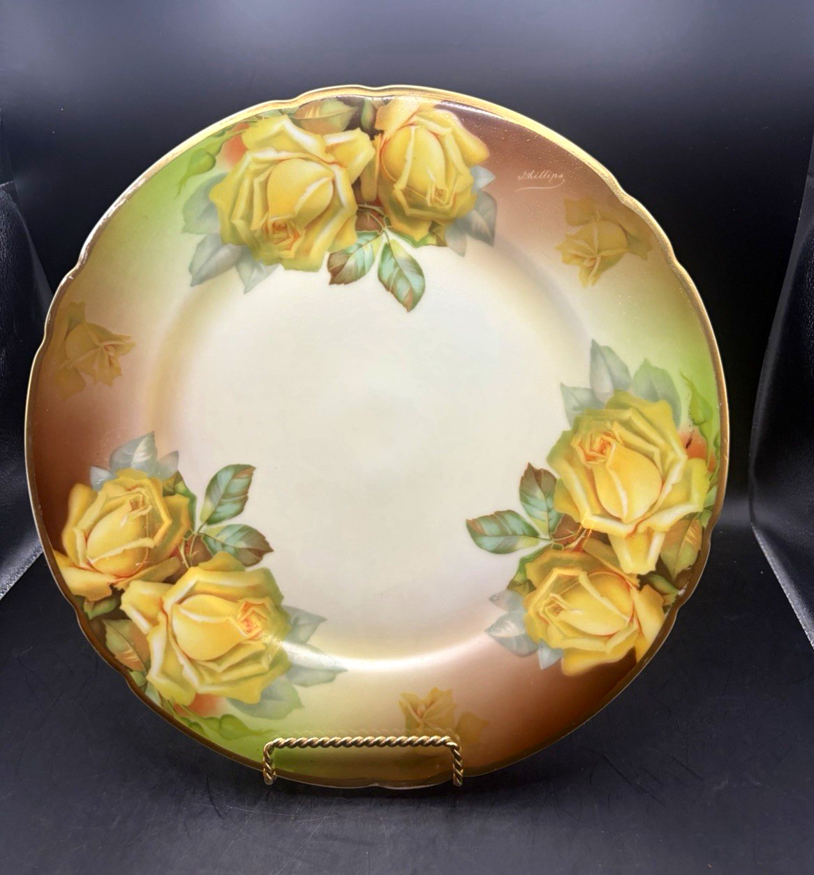 Thomas Sevres Bavaria Riviera Yellow Rose 12in Hand Painted Cabinet Plate