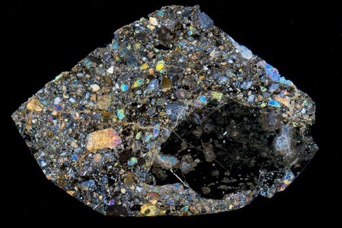 Meteorite NWA10253 Lunar Feldspathic Breccia BIG IMPACT GLASS DROP Thin Section