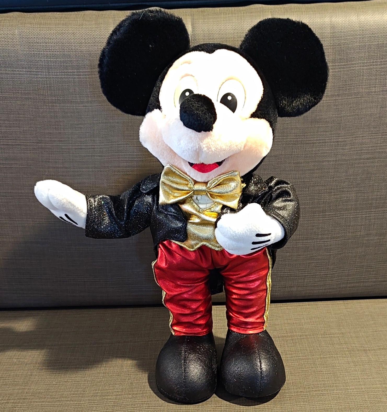 Disney Mickey Mouse Plush Toy Black Jacket Red Pants Gold Bow Tie