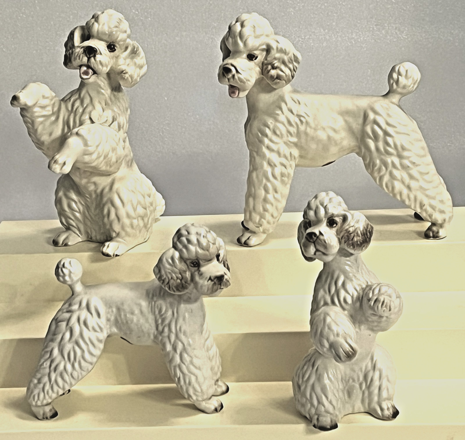 Set of 4 Vintage Lefton's Ceramic Poodle Figurines (H3901 & H4534) Japan