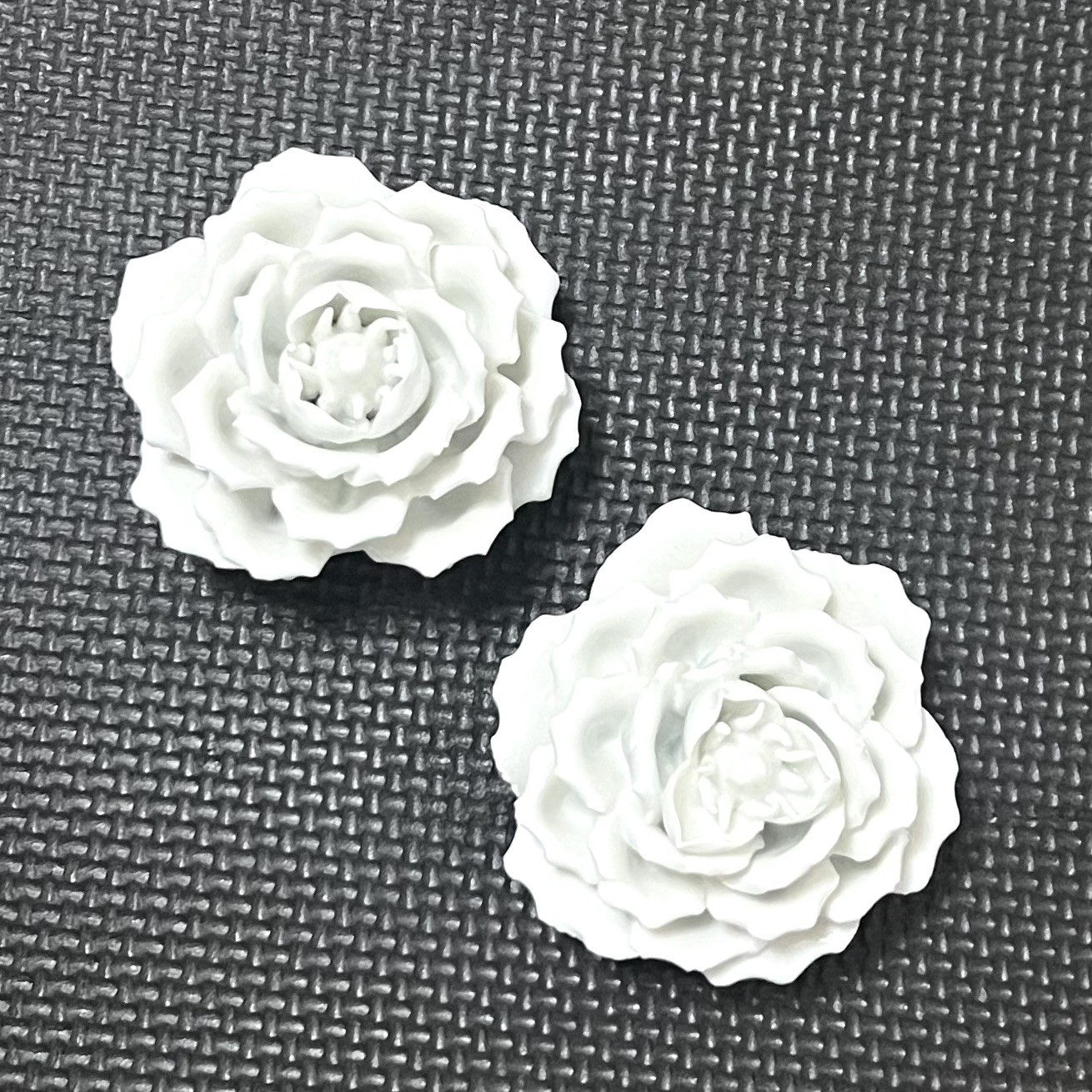 White Porcelain Peony Paperweights (Pair, Exquisitely Crafted)