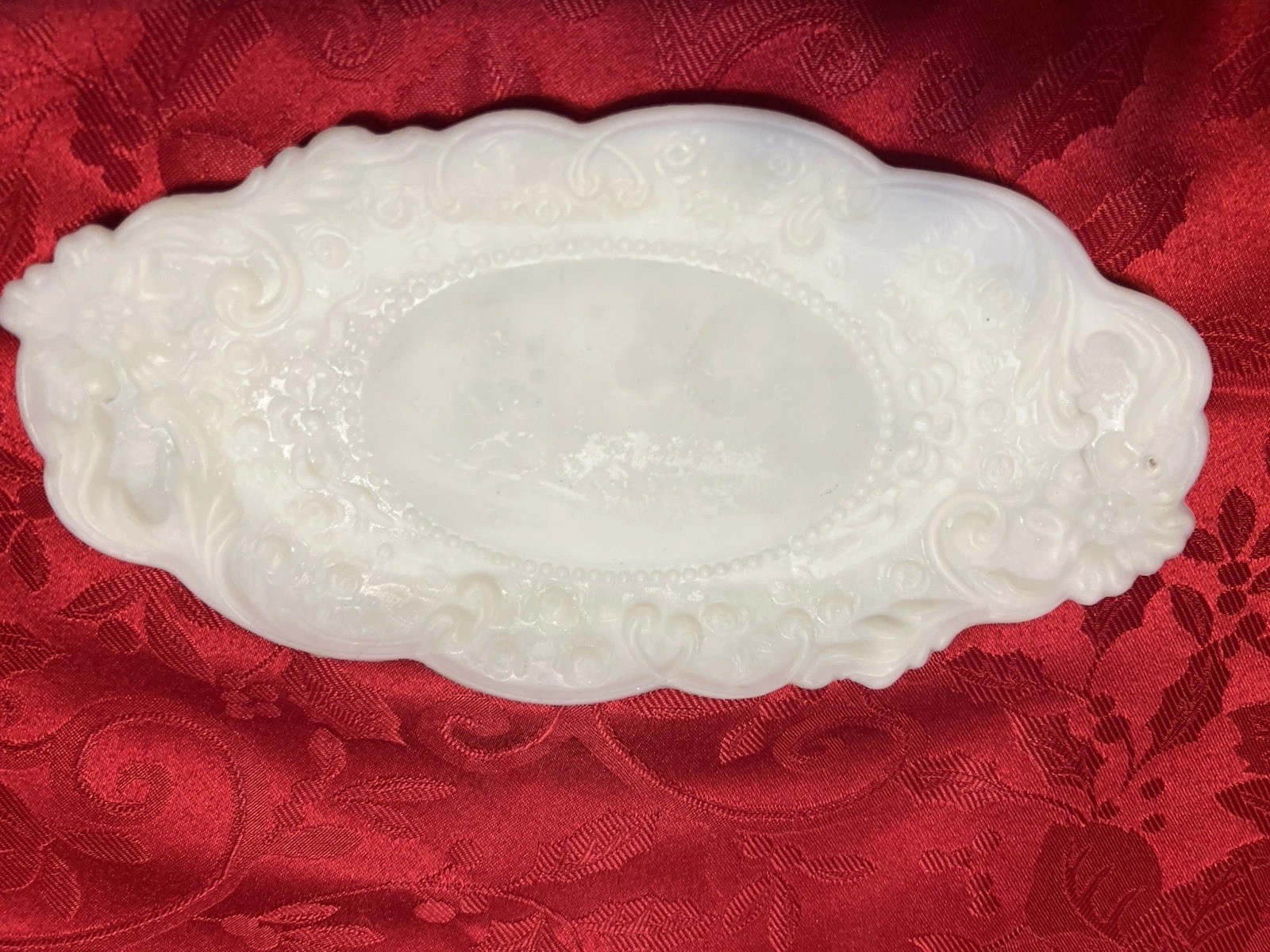 VTG 1800 Antique Milk Glass Dresser Pin Dish Fostoria Small Tray No Cameo 9.5”