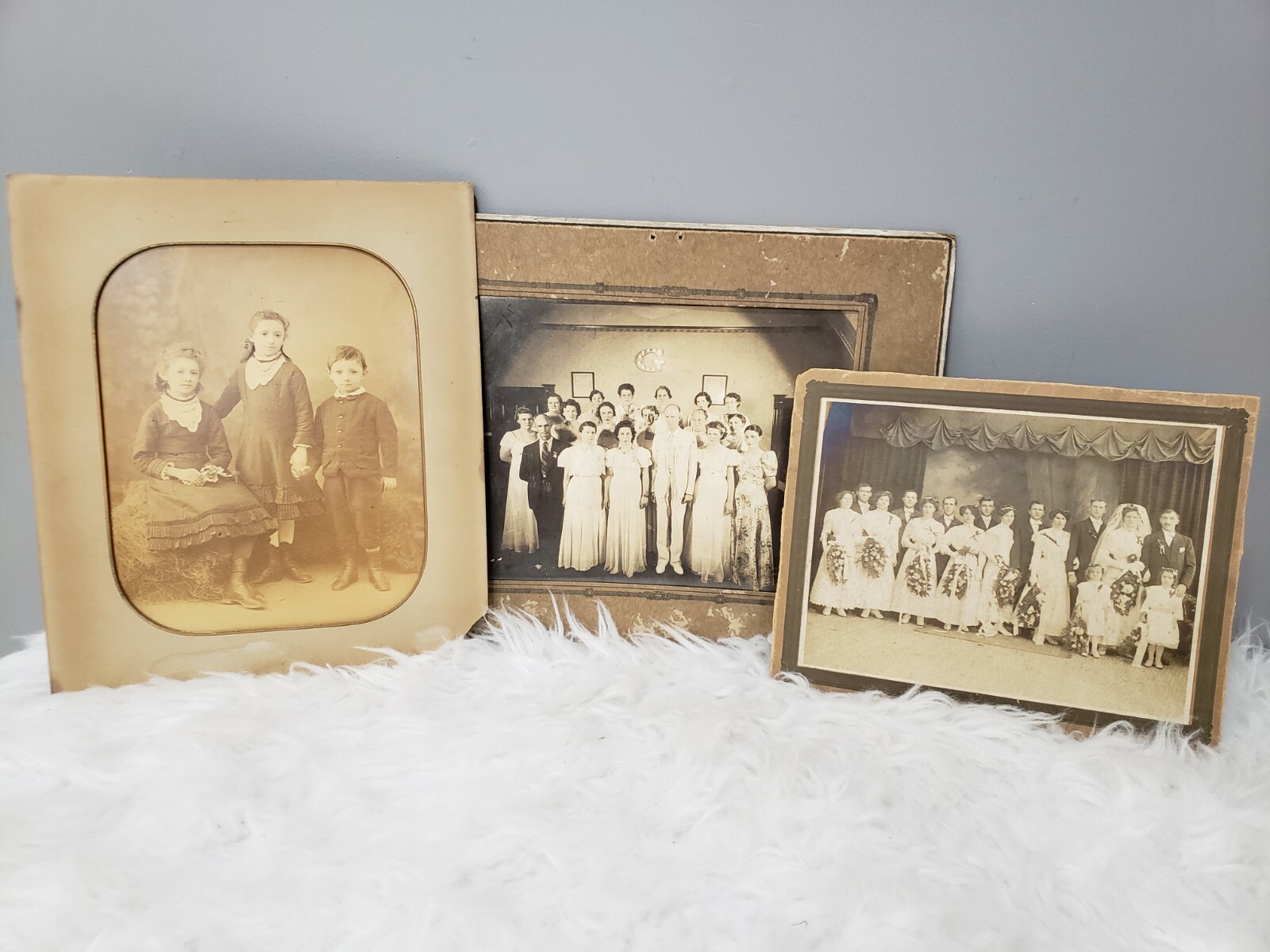 3 Beautiful Antique Framed Wedding Bridal Photograph Picture Family Bride Groom
