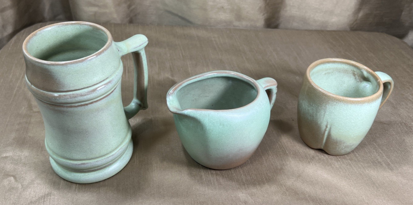 VTG Frankoma Pottery Prairie Green 3 Mug Bundle: Stein M2 + Mug CG + Creamer 5A VTG Frankoma Pottery Prairie Green 3 Mug Bundle: Stein M2 + Mug CG + Creamer 5A