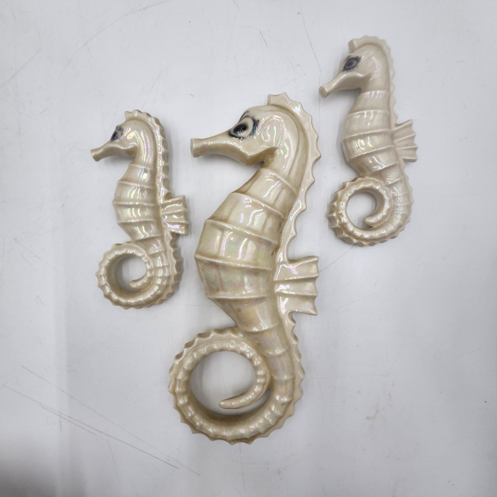 Pearlescent Lot 3 Vintage Ceramic Seahorse Wall Hanging  Fish Ocean Iridescent 