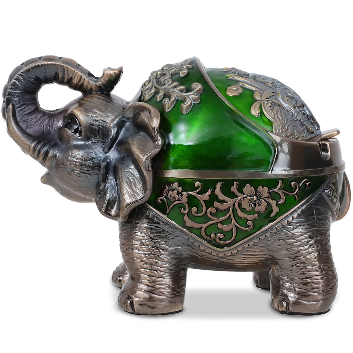 Stand Elephant Ash Tray Vintage Metal Ashtray with Lid - Indoor & Outdoor, Green