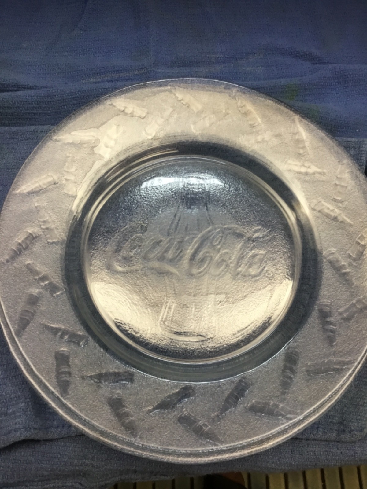 Set of 3 Coca-Cola Clear Glass Plates Embossed Coke Bottle Logo Collectible
