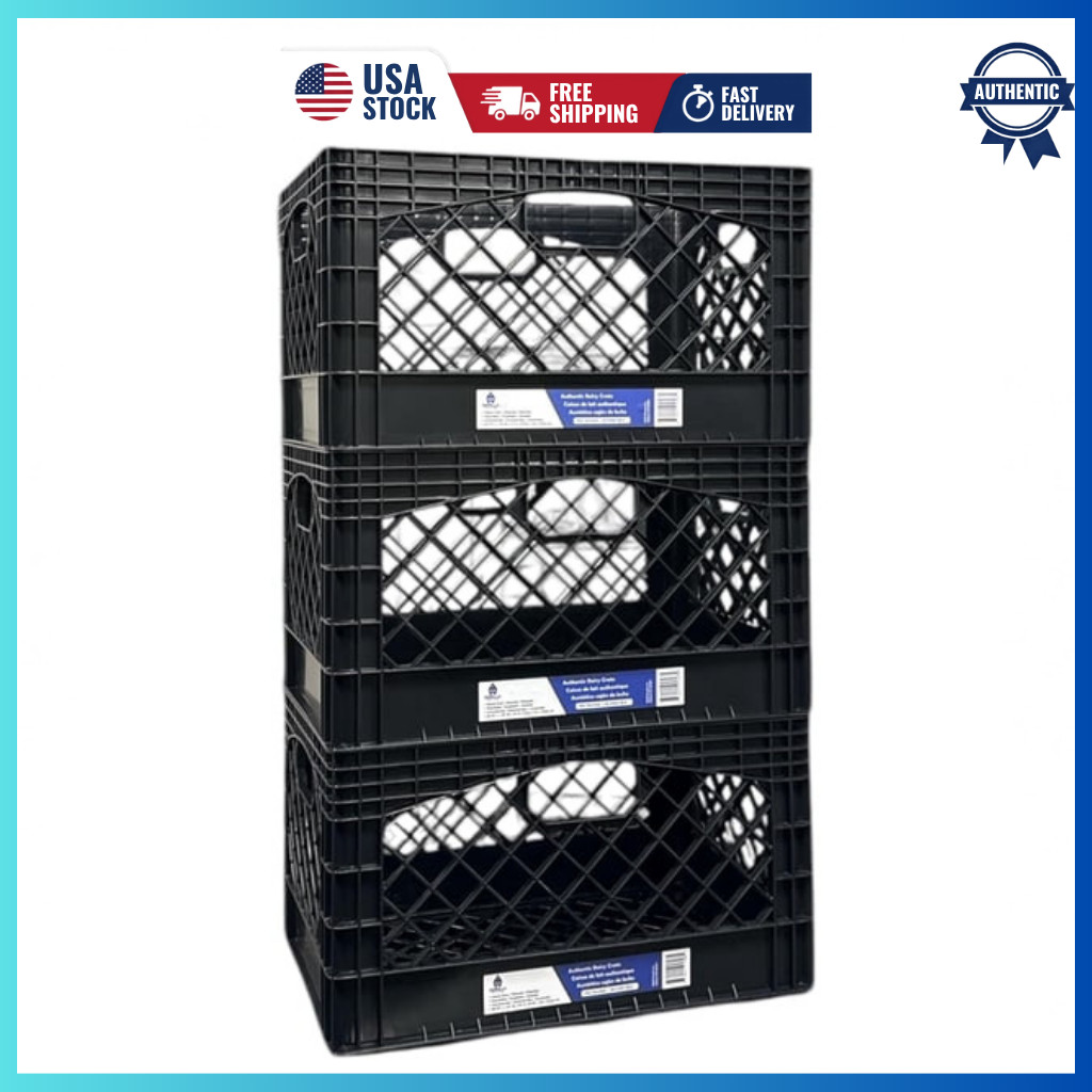 Gorilla Crate 24QT Milk Crate Storage Bin 3 Pack Heavy Duty Black