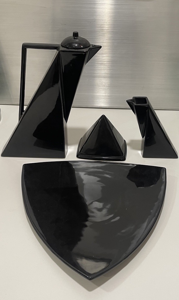 Salins Studio France Black Ceramic Coffee Set 1980s Pierre Casenove Post-Modern