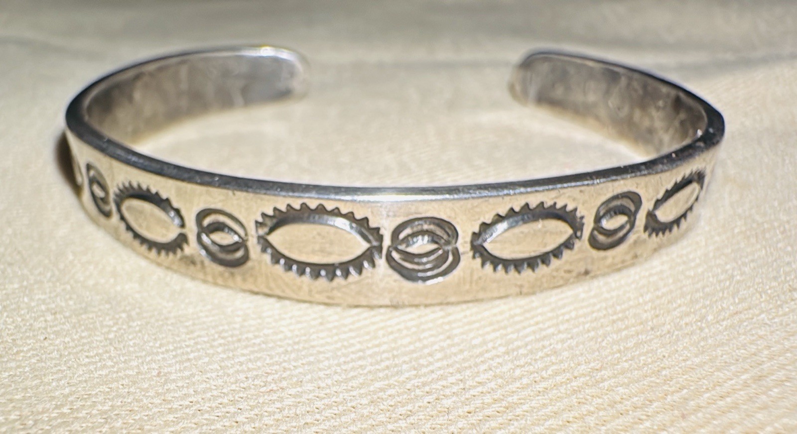 Old Pawn Native American Indian Sterling Silver Stamped Child\'s Cuff Bracelet