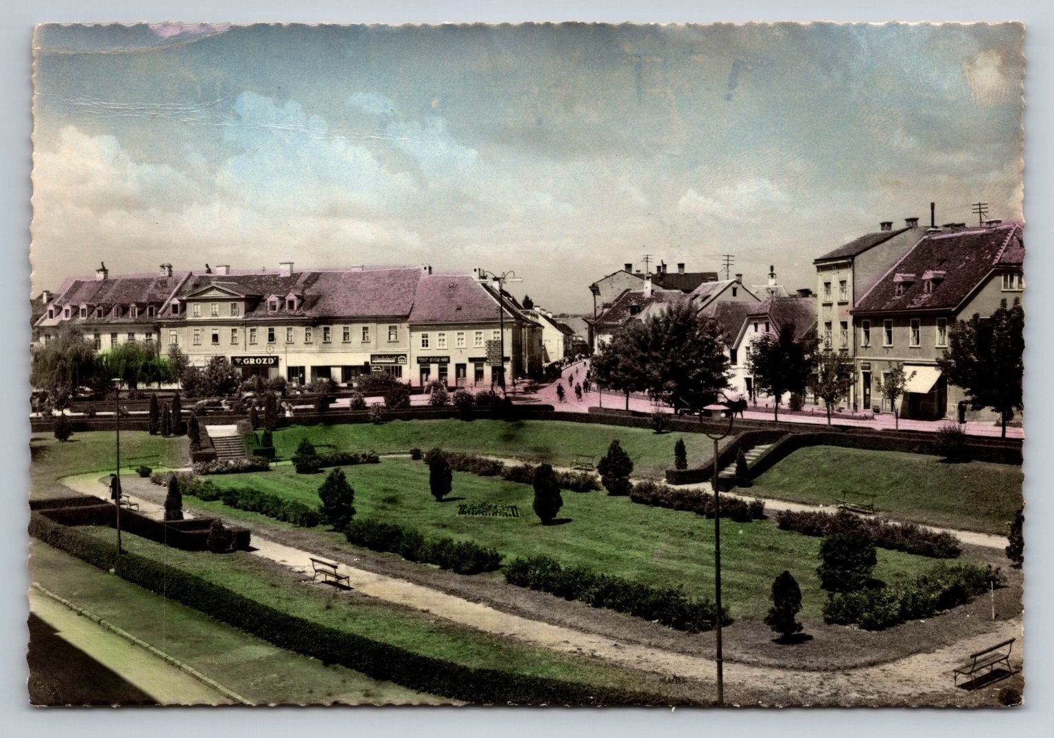 Vintage Photochrome Postcard Karlovac East Park Yugoslavia 1950s