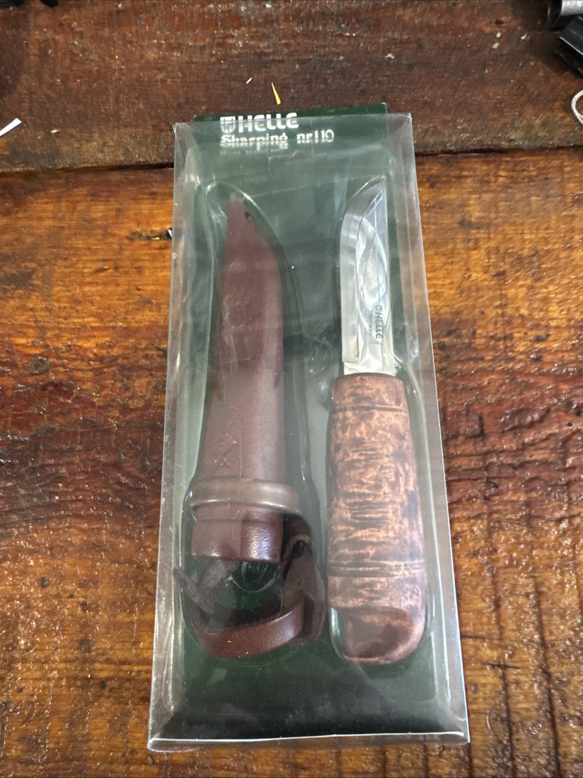 Vintage Helle Sharping No 110 Fixed Blade Knife With Leather Sheath. NOS