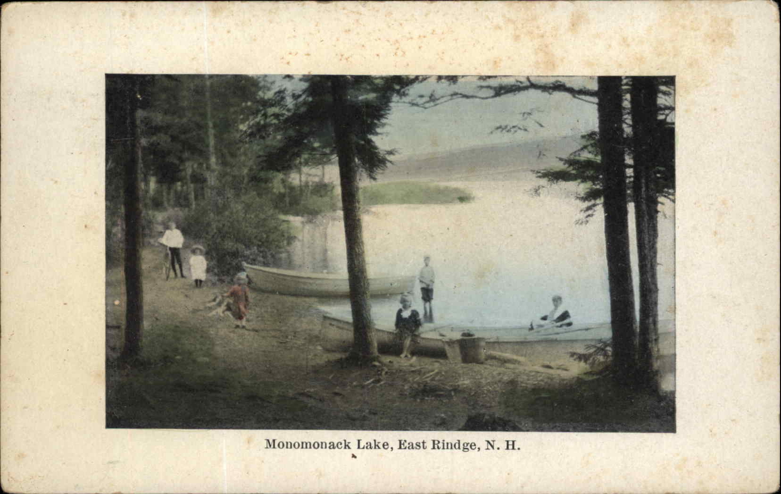East Rindge New Hampshire NH  Lake Boats Kids Frank Swallow c1900s-20s Postcard