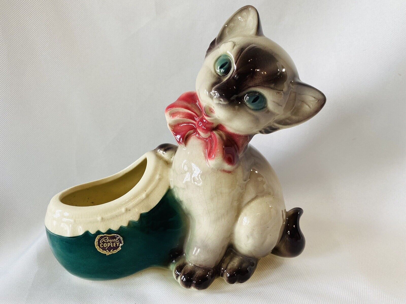 Vintage Royal Copley Cat With Shoe Planter 8” Tall With Original Tag