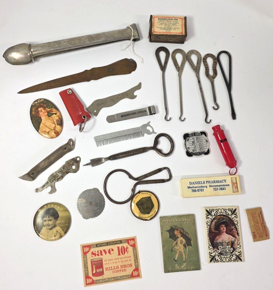 Vintage Antique Junk Drawer Lot Advertising Smalls Metal Tools Ephemera