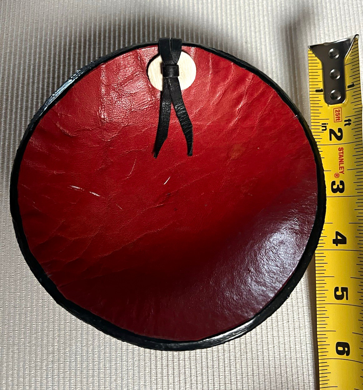 Vintage Handmade Leather Valet Tray Catchall Bowl Red Black