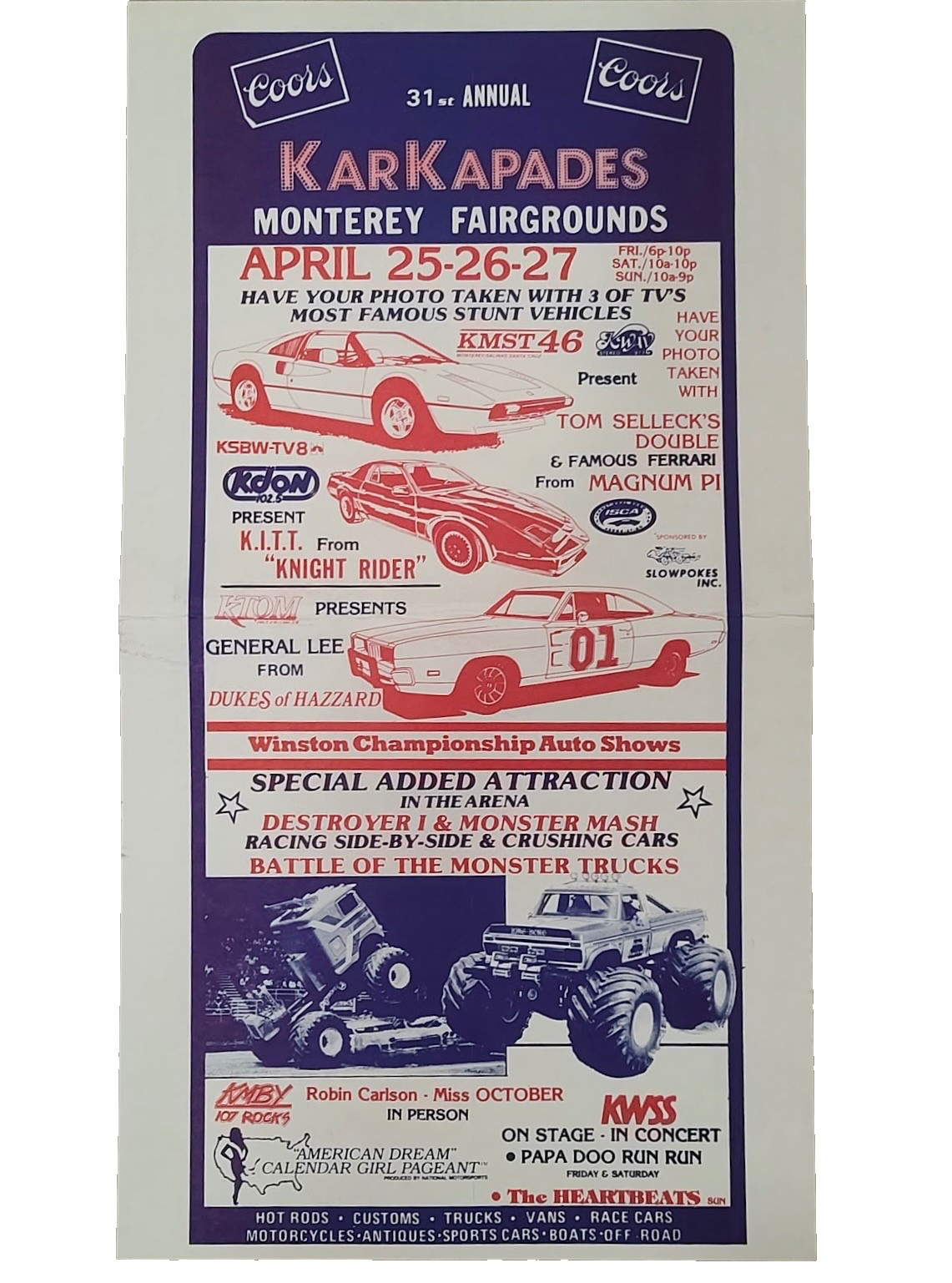 Vtg DUKES OF HAZZARD Poster Car Show 80s KARKAPADES Monterrey Motorsports RARE Vtg DUKES OF HAZZARD Poster Car Show 80s KARKAPADES Monterrey Motorsports RARE