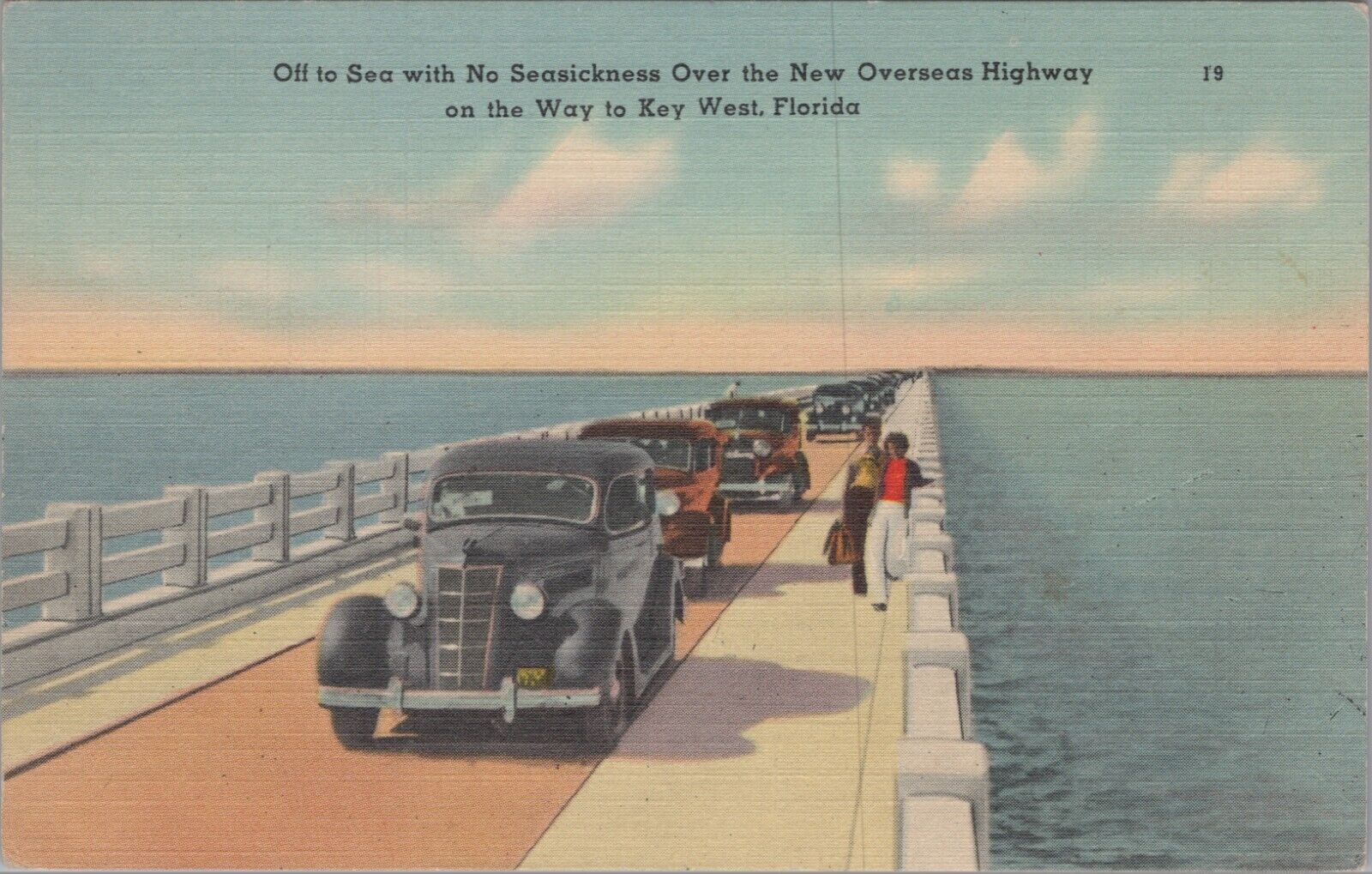Sea No Seasickness Overseas Highway Key West Florida FL 1944 PM Postcard 8060.1