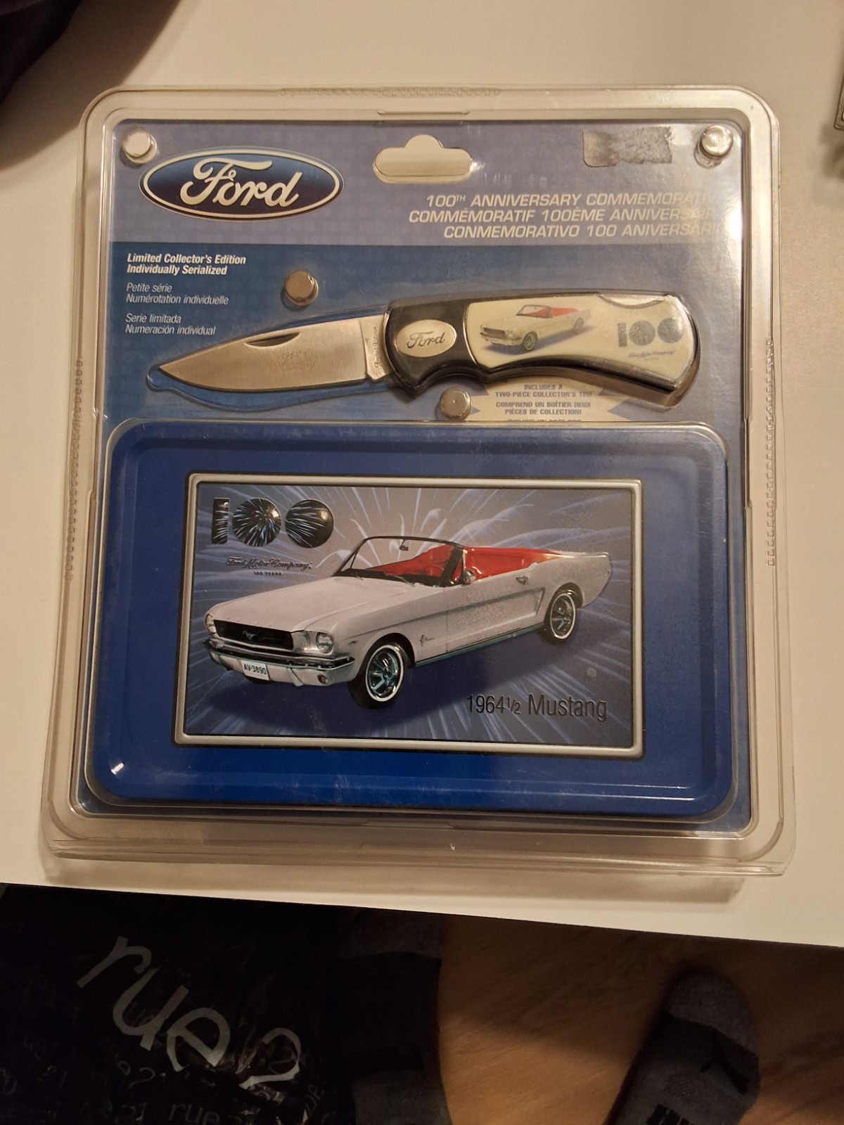 FORD 100th ANNIVERSARY 1964 1/2 MUSTANG LE KNIFE & TIN NOS VTG SEALED M10293