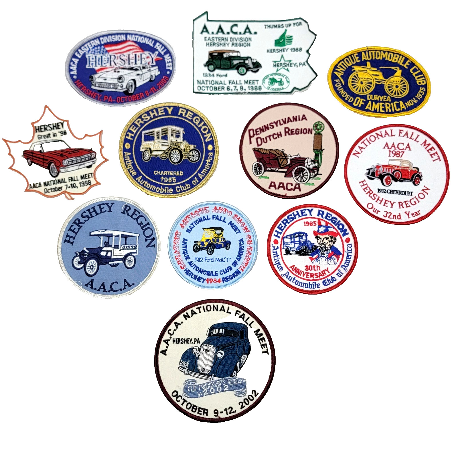 Rare Vintage Lot of 11 Hershey Pennsylvania Auto Club & Show Patches