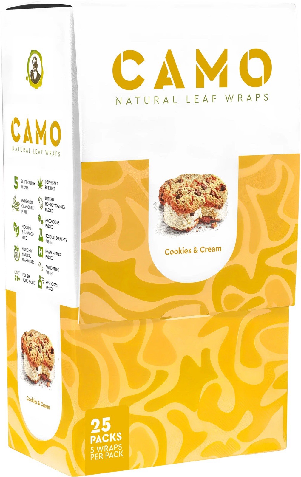 CAMO Self-Rolling Natural Leaf Wraps 125mm wraps - Cookies And Cream (Full Box)