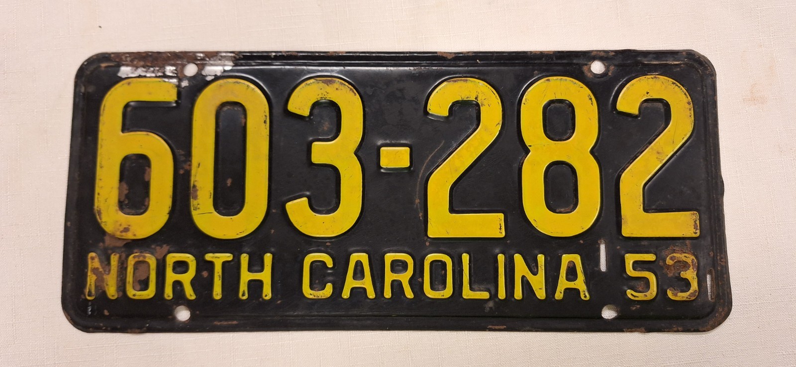 Vintage 1953 North Carolina License Plate Tag #603-282 Original Collectable 