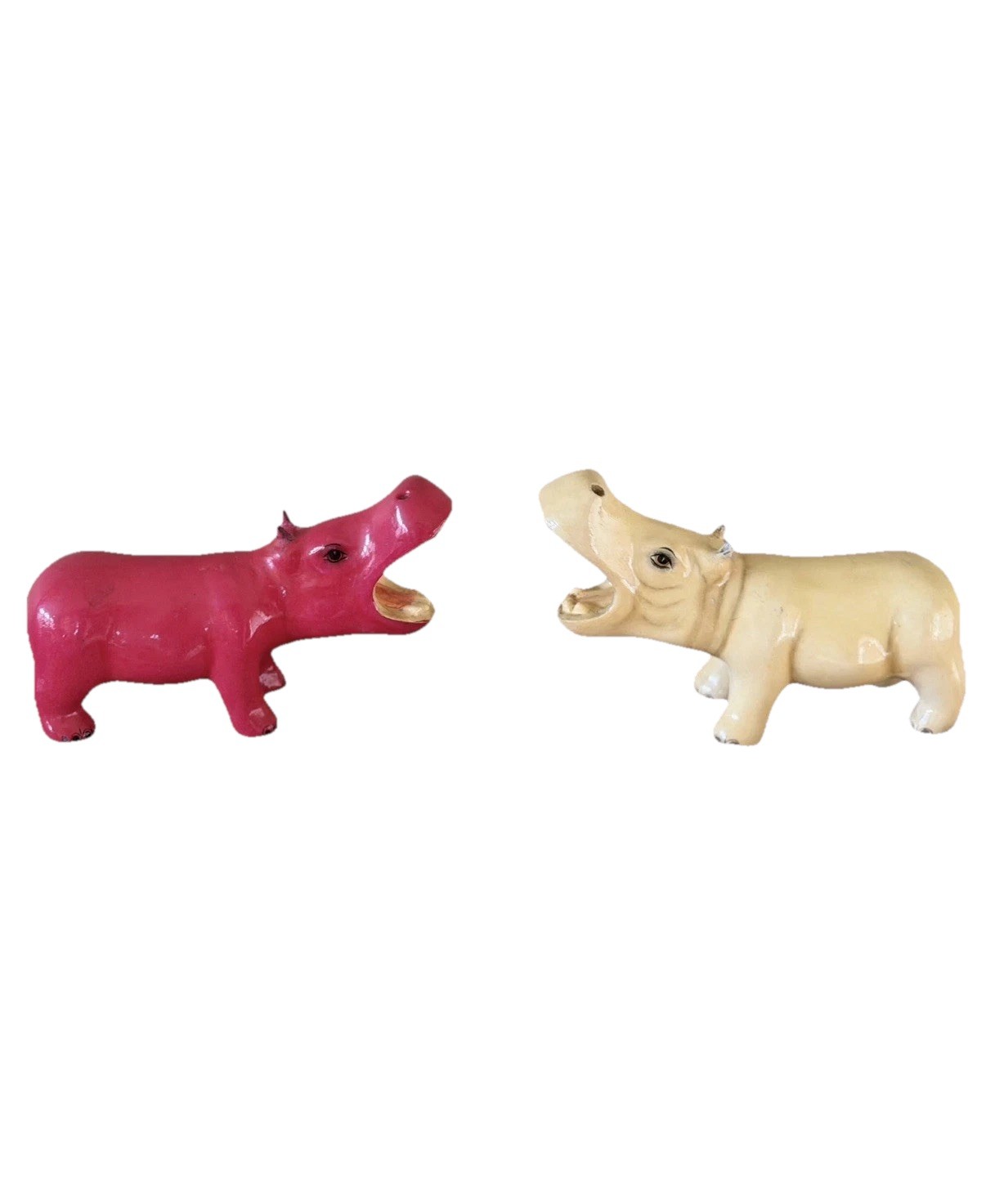 Vintage Sermel Tonala Mexico Hand-Painted Hippo Figurines Signed Pair