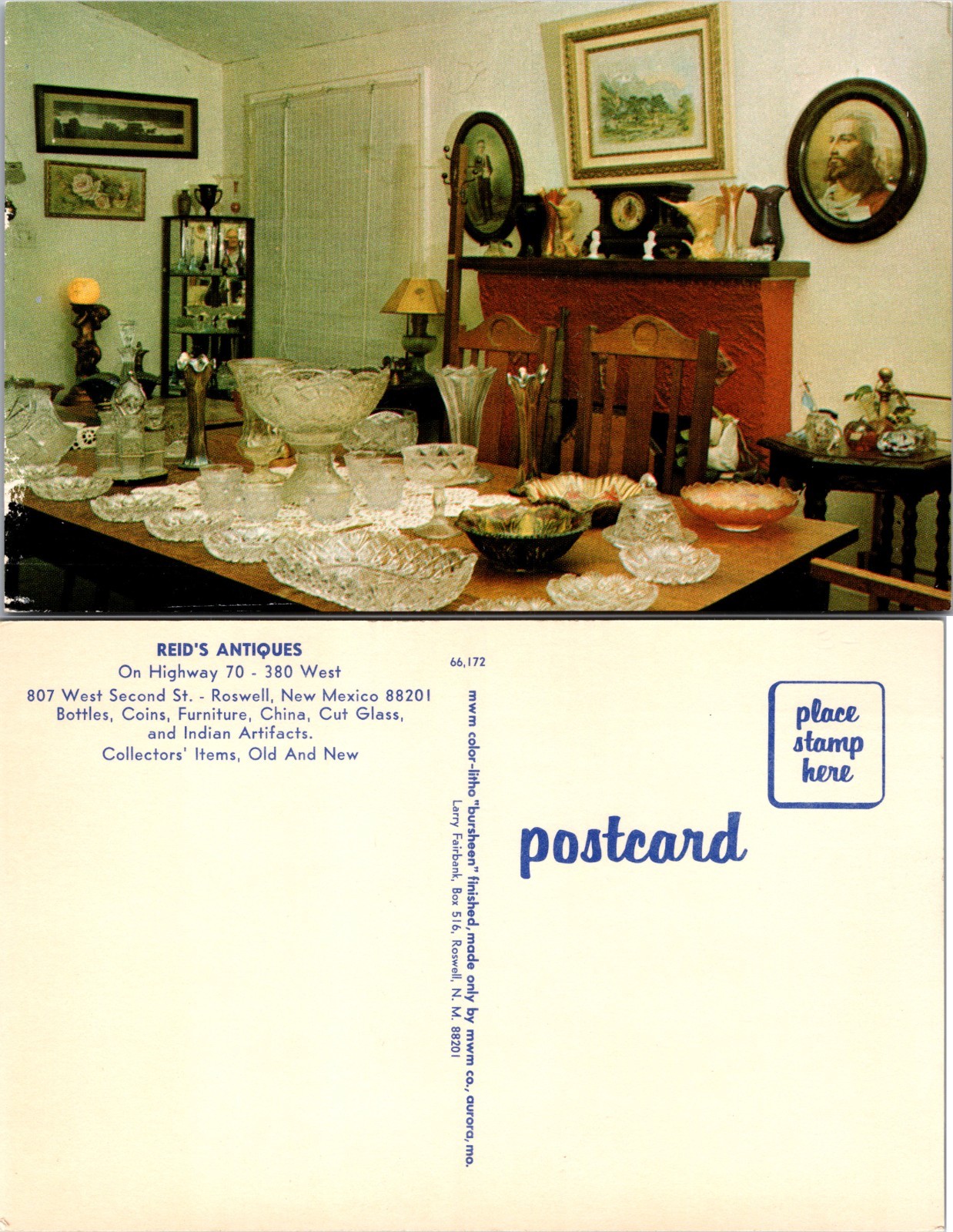 Reids Antiques Glassware Furniture Roswell New Mexico Postcard