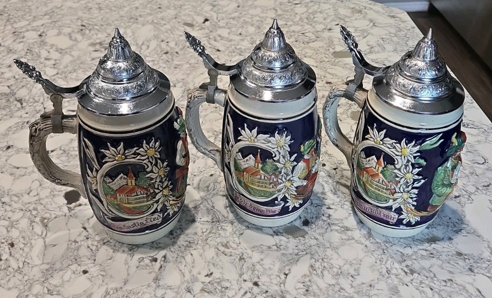 Vintage Simon Peter Gerz Beer Stein Pewter Mug Lot Of 3 Handmade Germany