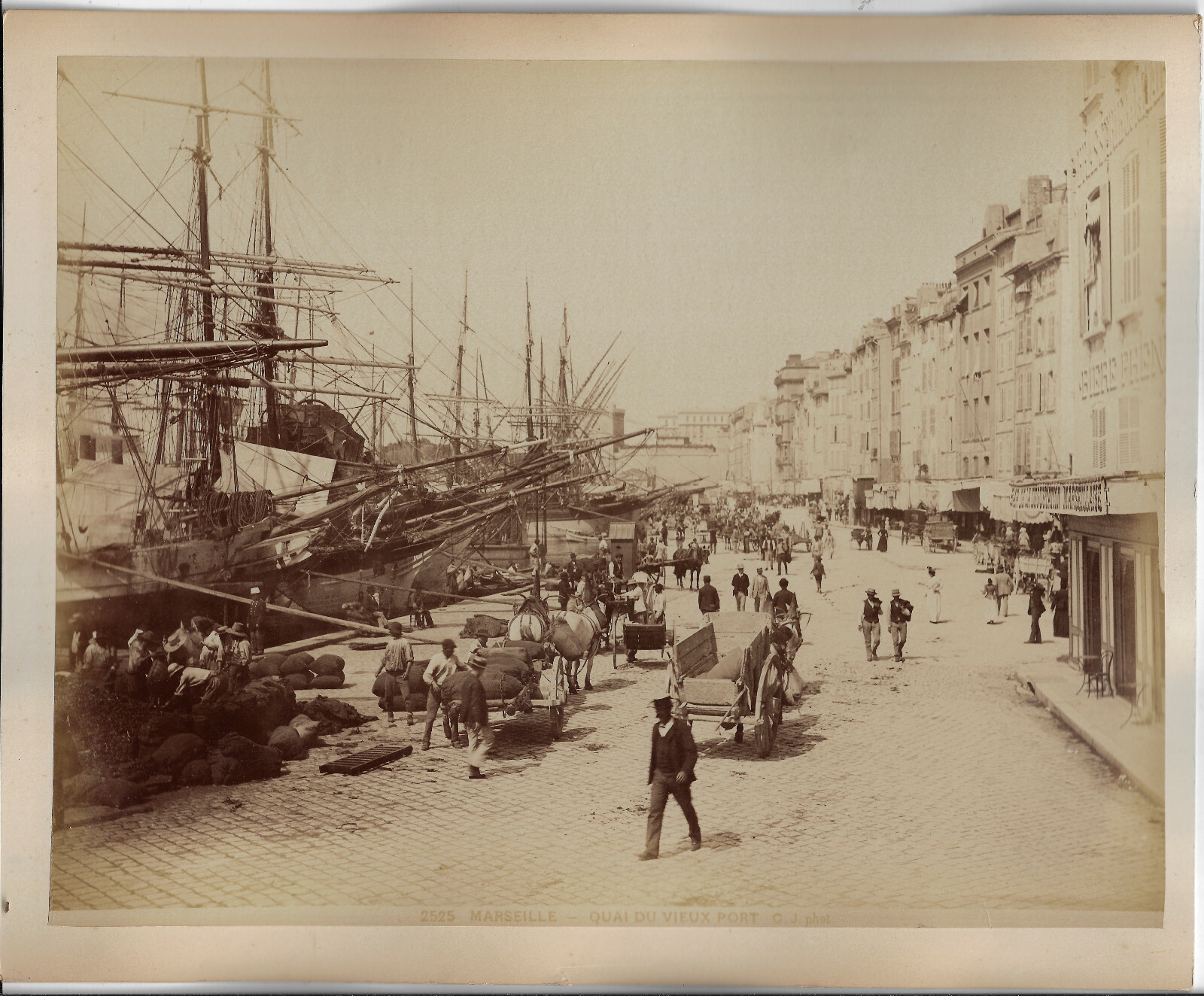Marseille 2 photos 19th century France - - Quai du Vieux Port - General view