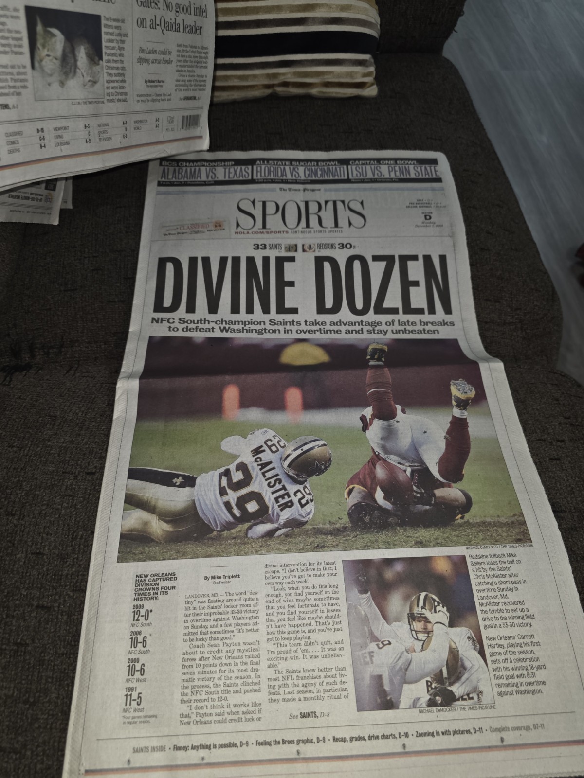 The Times-Picayune December 7, 2009 New Orleans Saints Undefeated Newspaper