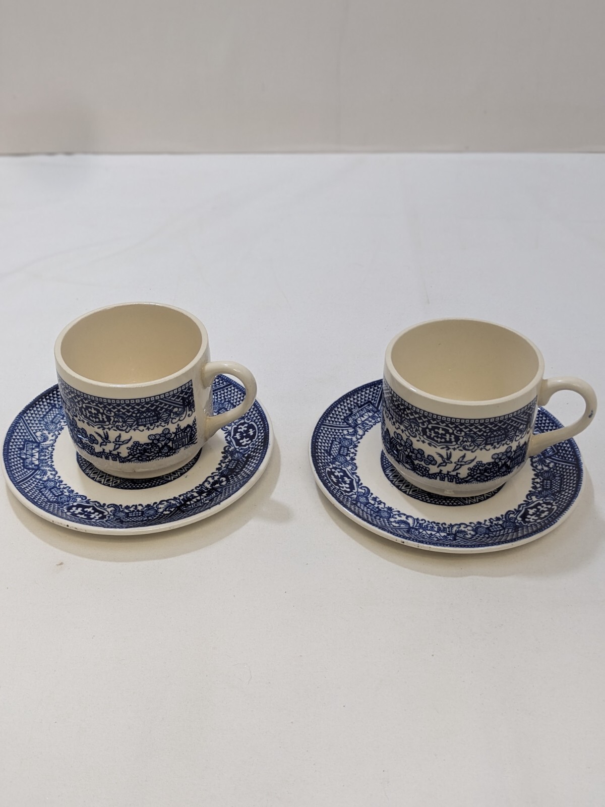 Vtg Blue Willow Coffee or Tea Cup And Saucer Set Of 2  USA