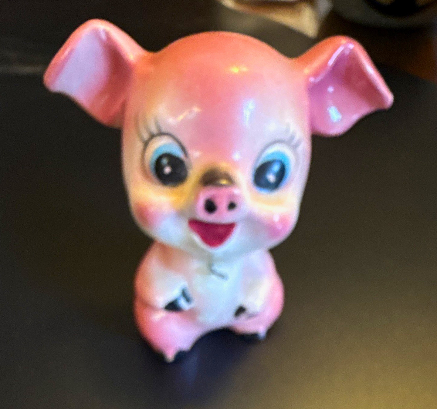 Vintage 1950s Ceramic Pink Pig Chained Mother Figurine Japan High Gloss Kitsch