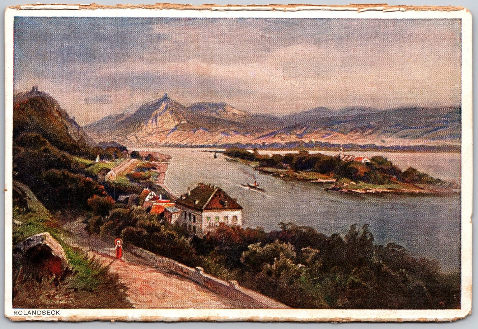 Rolandseck Scenic Vintage German Linen Postcard No. 108