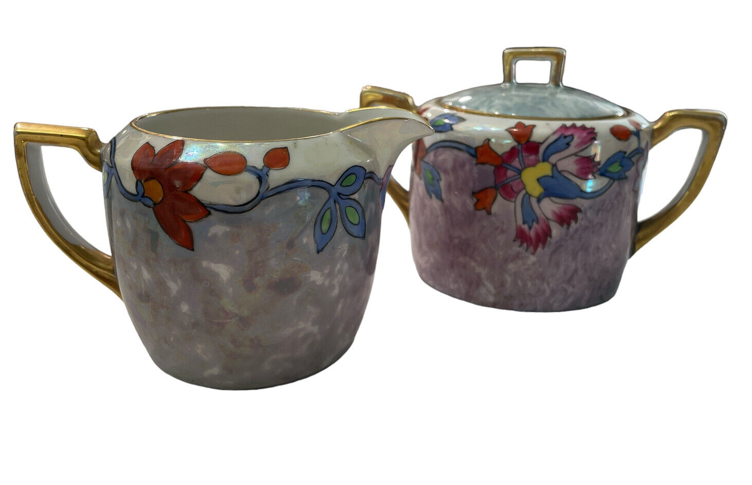 Vintage Set 2 Noritake Japan Lustreware Luster Porcelain Sugar Bowl Creamer Set