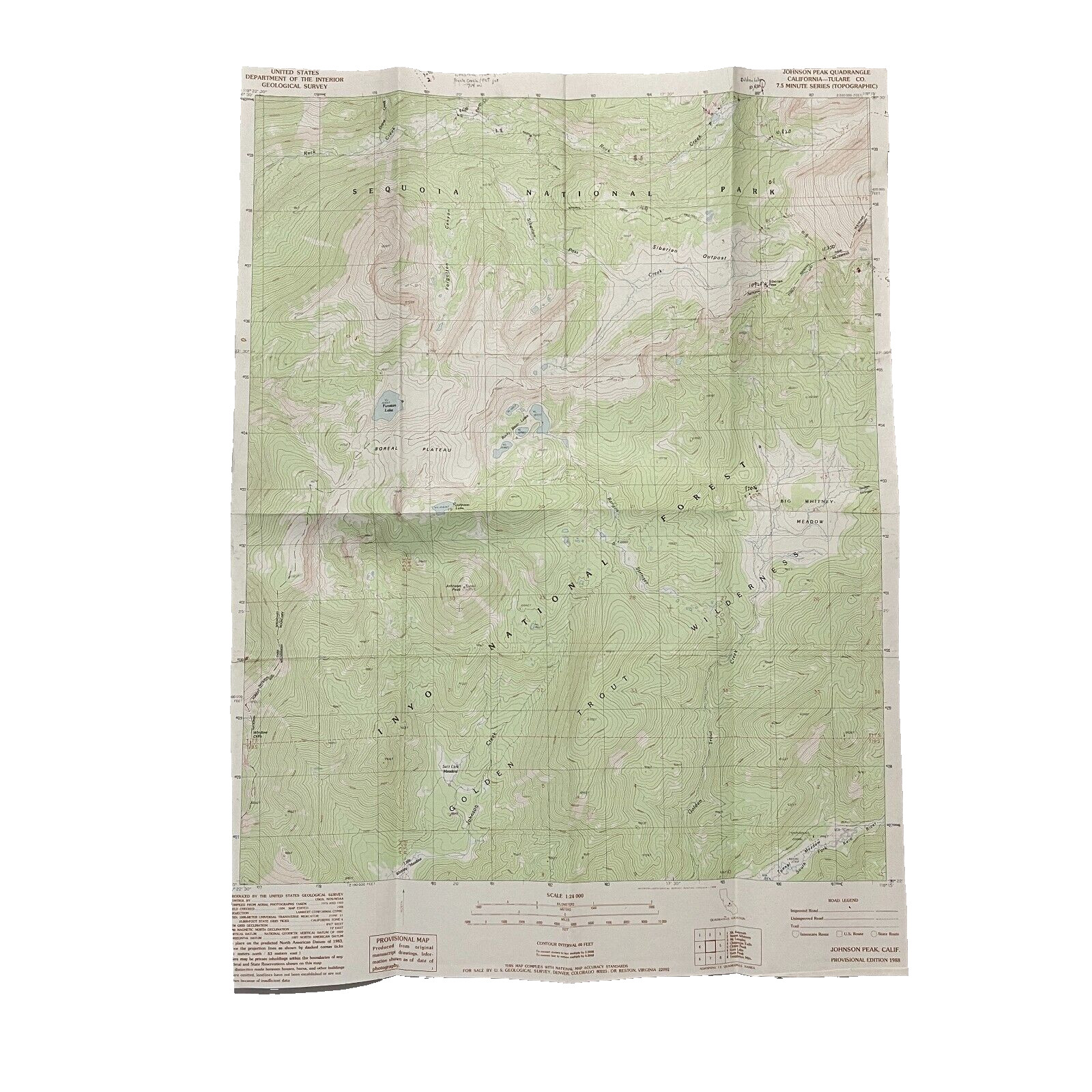 Vintage USGS Topographic Map Topo - Johnson Peak - 1988 - California