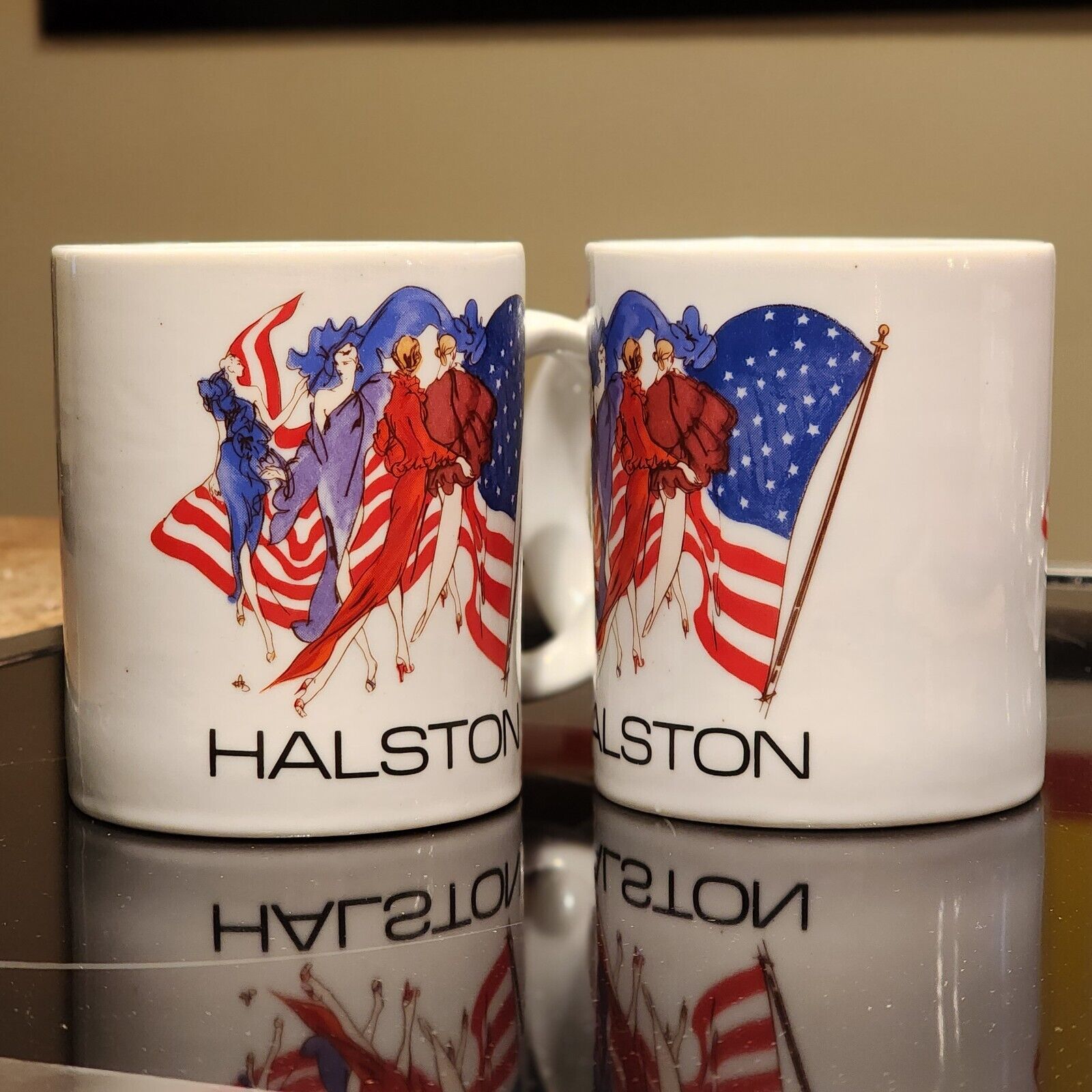 Lot Of 2 Halston American Classic Mug Collection 1992 Patriotic Flag New No Box