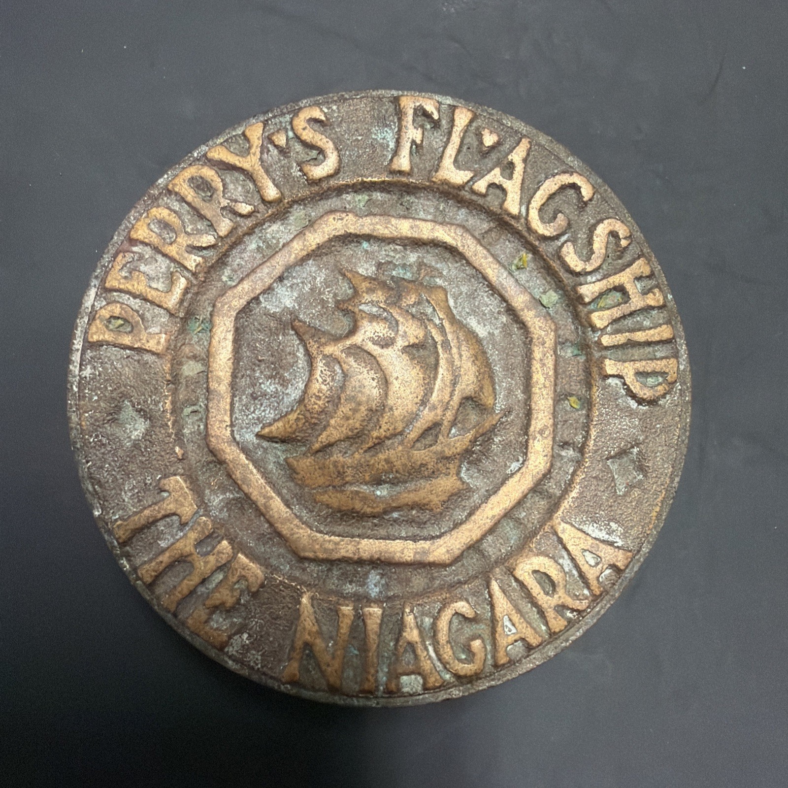 Vintage Brass Commemorative Paperweight Perry's Flagship The Niagara War of 1812