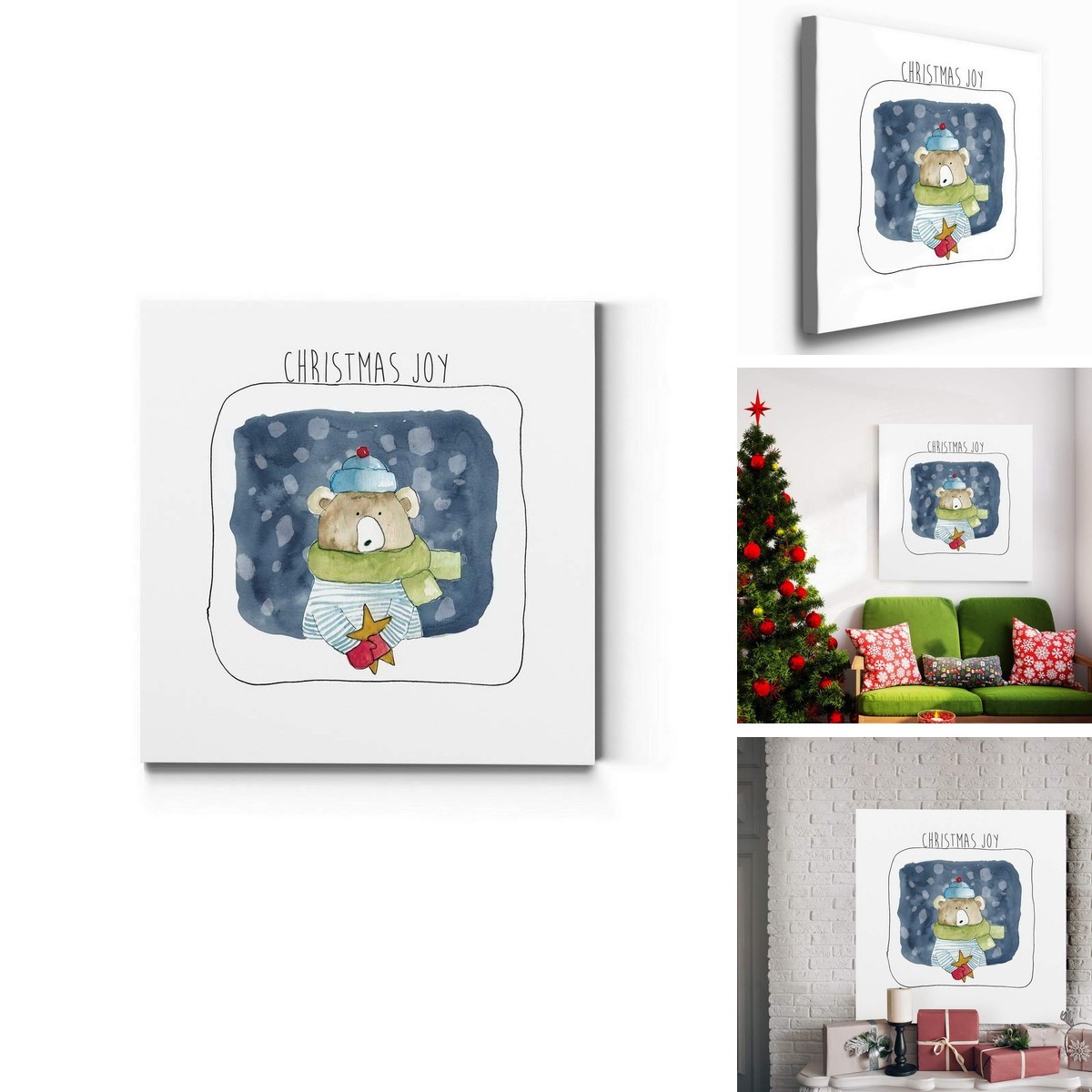 Renditions Gallery Abstract Xmas Bear in Snow Canvas 32x32 LT05
