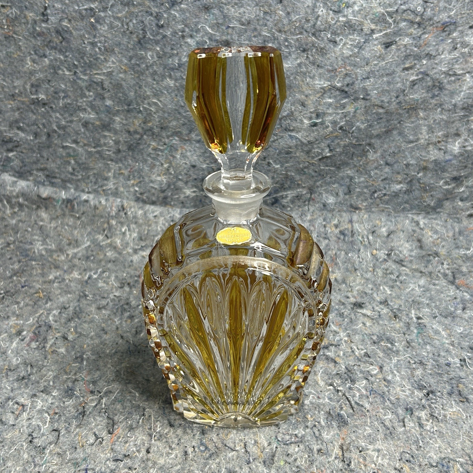 Vintage Echt Bleikristall Gepresst Lead Crystal Decanter Amber Cut Glass 9.5”
