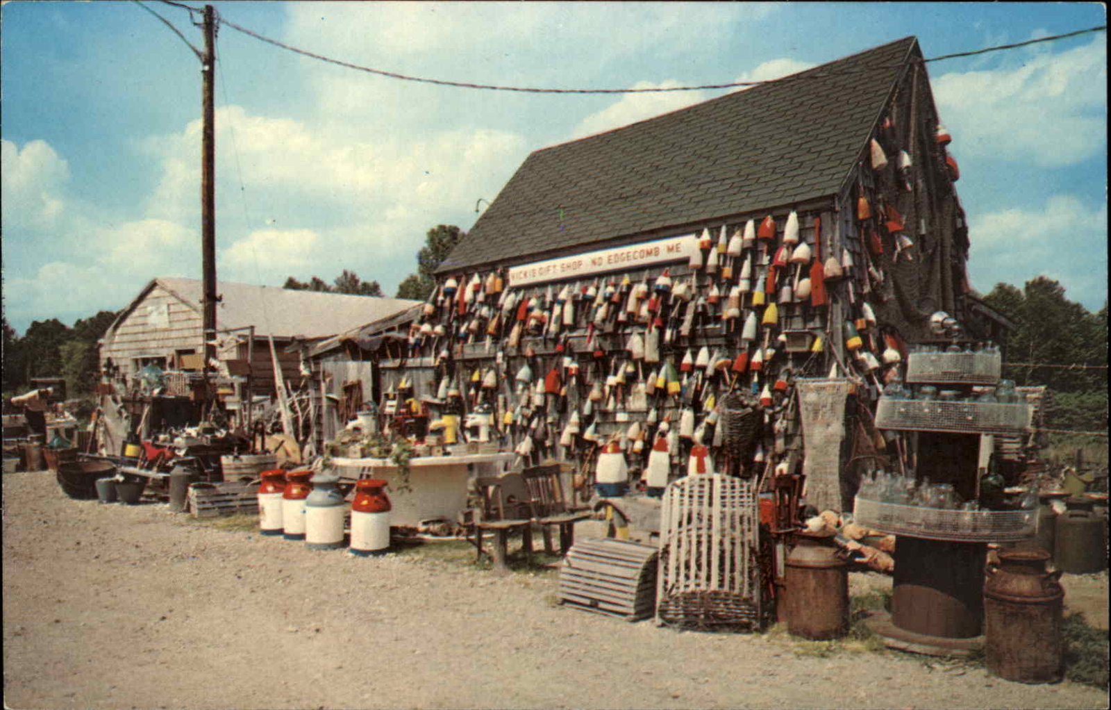 North Edgecomb Maine ME Vicki\'s Gift Shop Buoys Lobster Traps Vintage Postcard
