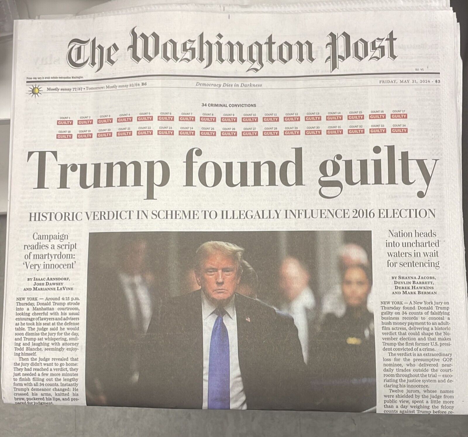The Washington Post Friday May 31 2024 Trump found Guilty 