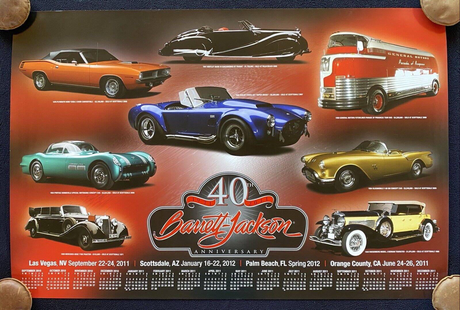2011/2012 Barrett-Jackson Auction Calendar Futureliner Shelby Cobra Hemi Cuda