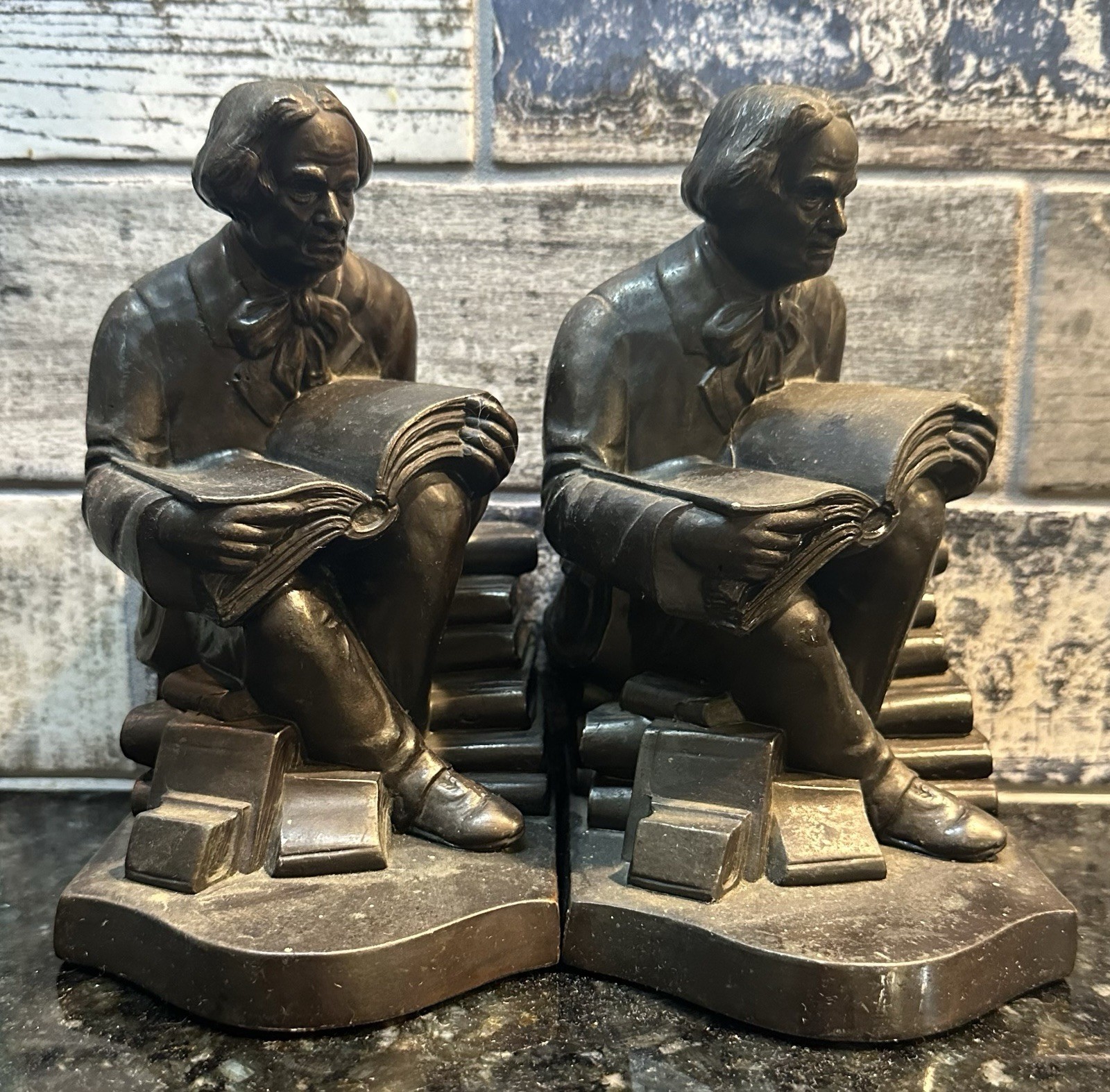 NUART Bronzed Metal Bookends Elbert Hubbard ROYCROFT Arts & Crafts Founder